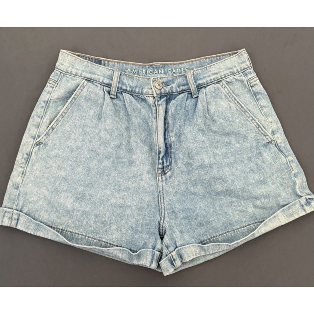 American Eagle Mom Shorts Womens Size 6 Blue Acid Wash‎ High Waisted Pleated